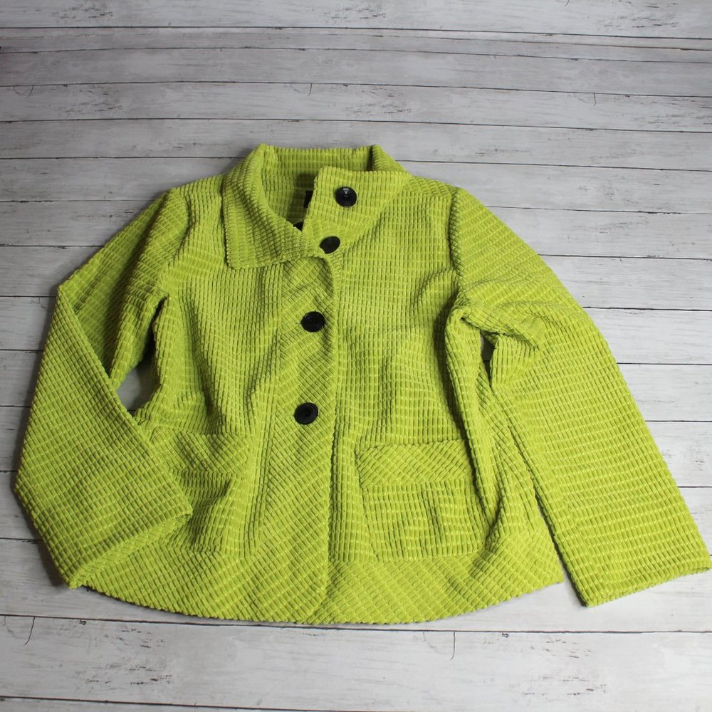 UBU Women's Jacket Size L Green Long Sleeves Black Buttons